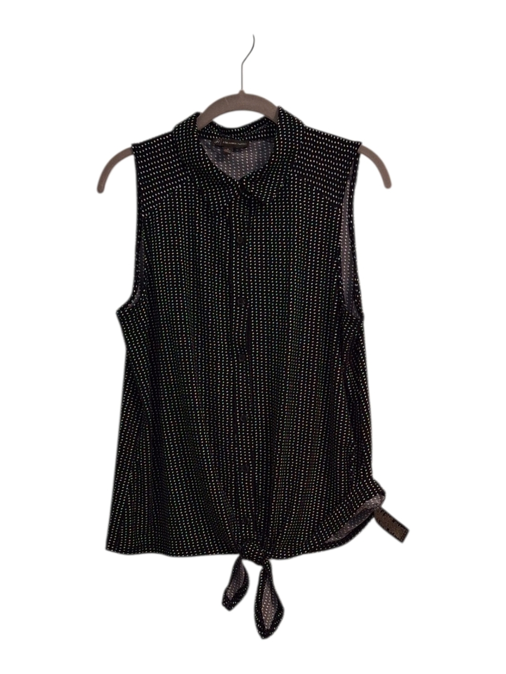 Adrianna Papell Black Sleeveless Button Front Tie-Hem Blouse